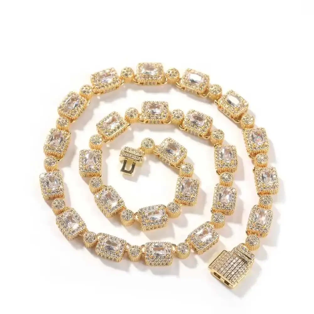 Gold Square Gemstone Tennis Necklace 20”